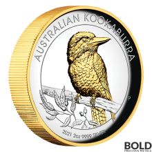 2021 Perth Australian Kookaburra 2 oz Silver Proof HR Gilded