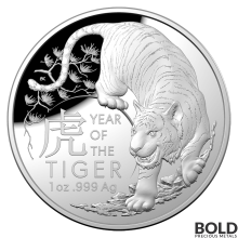 2022 Australian Lunar Year of the Tiger 1 oz Silver Proof Domed Coin