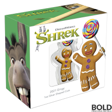 2021 Niue Shrek Gingerbread Man Shaped 1 oz Silver Colored Proof