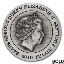 2019 2 oz Tuvalu Double Dragon Antiqued Silver Coin