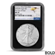 2024-W 1 oz America Silver Eagle Coin NGC MS70 (First Day Black Core Eagle Label)