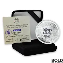 2018 Gibraltar Royal Arms of England Silver 1 oz Proof (Purple Colored)