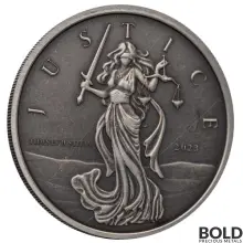 2023 1 oz Gibraltar Lady Justice Antiqued Silver Coin