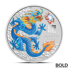 2024 1 oz Perth Lunar Blue Dragon Colored Silver Coin