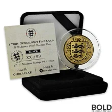 2018 Gibraltar Royal Arms of England Gold 1 oz Proof (Black Colored)