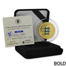 2018 Gibraltar Royal Arms of England Gold 1 oz Proof (Blue Colored)