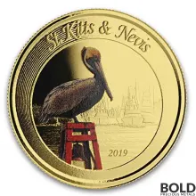 2019 EC8 St Kitts & Nevis Brown Pelican 1 oz Gold Proof (Colored)