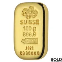 100 Gram PAMP Suisse Gold Bar (Cast)