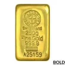Gold 250 Gram Argor-Heraeus Cast Bar