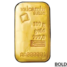 100 Gram Valcambi Gold Bar (Cast)