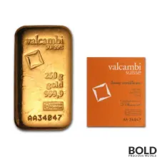 250 Gram Valcambi Gold Bar (Cast)