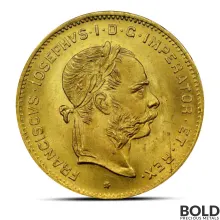 10 Francs / 4 Florin Austrian Gold Coin (Avg. Circulated)