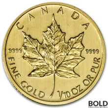 1/10 oz Canadian Gold Maple Leaf Coin (Random Year)