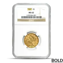 $5 Liberty Gold Half Eagle Coin (MS62, NGC or PCGS)
