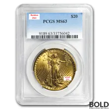 Gold $20 Saint Gaudens NGC/PCGS Graded Coin (MS63)