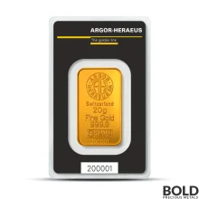 20 Gram Argor-Heraeus Gold Bar (In Assay)