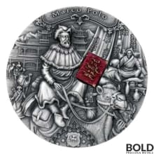 2022 2 oz Niue Famous Explorers: Marco Polo HR Silver Coin (Antiqued)