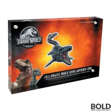2022 Niue Jurassic World Mosasaurus Shaped 2 oz Silver Antiqued