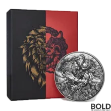 2022 Tokelau African Lion vs Chinese Guardian Lion 2 oz Silver Antiqued