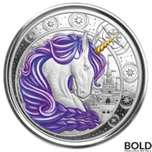 2023 Silver 1 oz Ghana Unicorn "Aurora" Purple Colored Coin