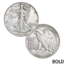 90% Silver - $0.50 FV Liberty Walking Half Dollars Circulated/Junk