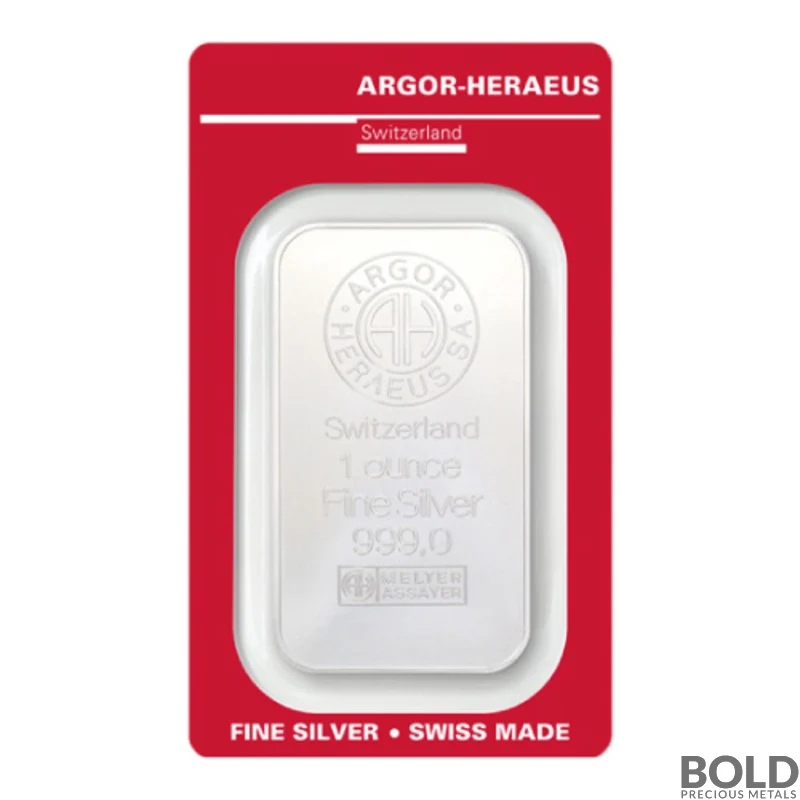 Lot of 10 - 1 oz Argor Heraeus Silver Bar