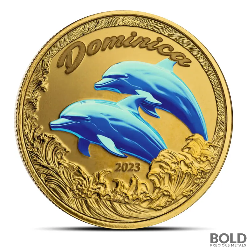 2023 1 oz EC8 Dominica Dolphin Gold Proof Coin (Colored)