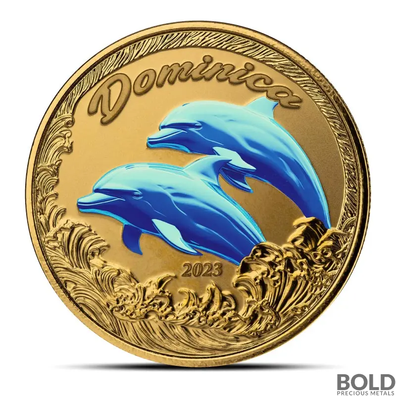 2023 1 oz EC8 Dominica Dolphin Gold Proof Coin (Colored)