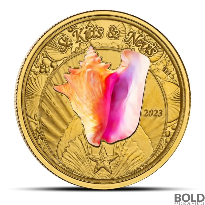 2023 1 oz EC8 St Kitts & Nevis Conch Shell Gold Proof Coin (Colored)