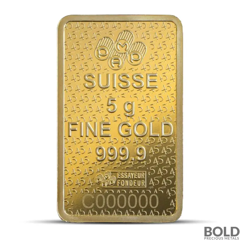 5 Gram PAMP Suisse Lady Fortuna 45th Anniversary Gold Bar (In Assay)