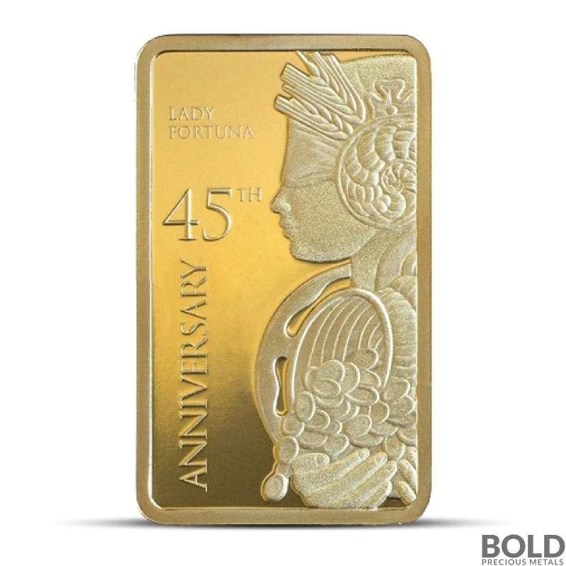 5 Gram PAMP Suisse Lady Fortuna 45th Anniversary Gold Bar (In Assay)