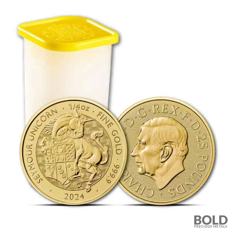 アパルトモン購入　RUPERT SANDERSON ゴールド　35 2/1 2024 GB 1/4 oz Gold Royal Tudor Beast Seymour Unicorn BU