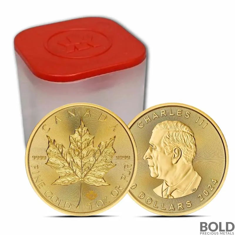 2024 1 oz Canadian Gold Maple Leaf Tube (10 Coins, BU)