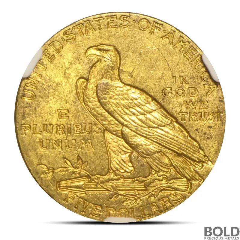 $5 Indian Gold Half Eagle Coin (MS62, Random)