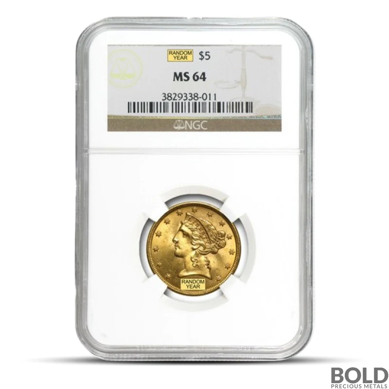 $5 Liberty Gold Half Eagle Coin (MS64, NGC or PCGS)