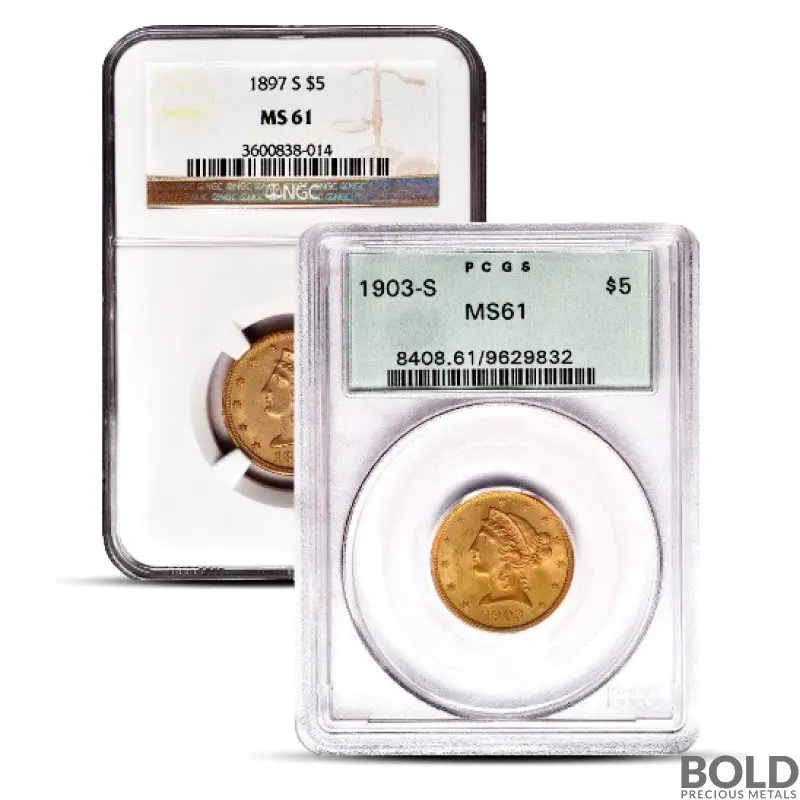 $5 Liberty Gold Half Eagle Coin (MS61, NGC or PCGS)