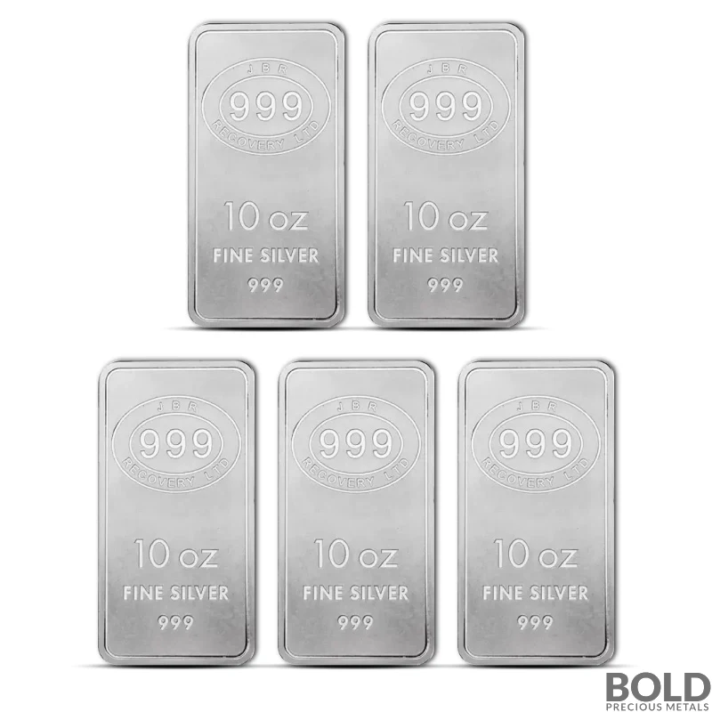 10 oz JBR Silver Bar (Lot of 5)