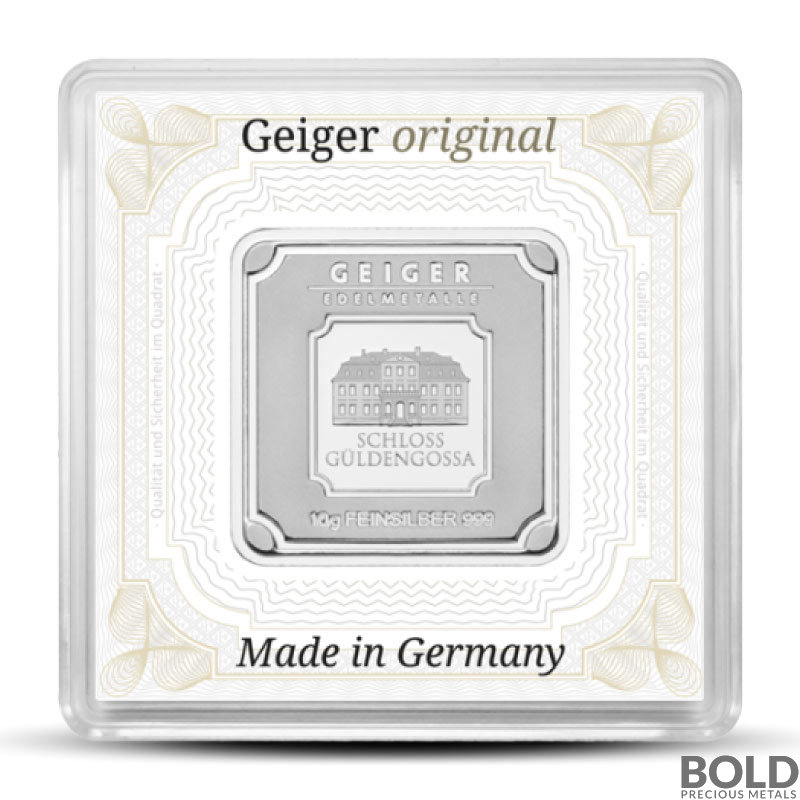 10 Gram Geiger Edelmetalle Square Silver Bar (Capsule)