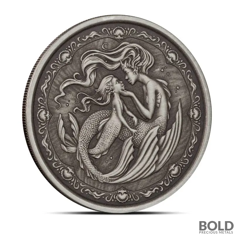 2023 1 oz Samoa Mermaid Mother & Daughter Silver Coin (Antiqued)