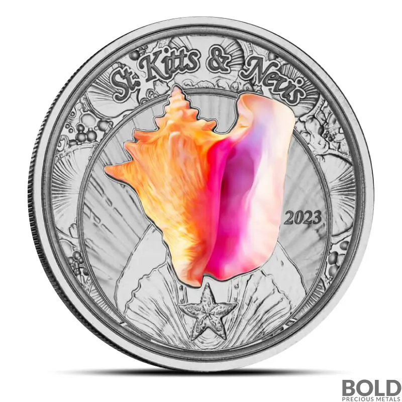 2023 1 oz EC8 St Kitts & Nevis Conch Shell Silver Proof Coin (Colored)