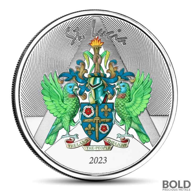 2023 1 oz St. Lucia Coat of Arms Silver Coin Proof (Colored)