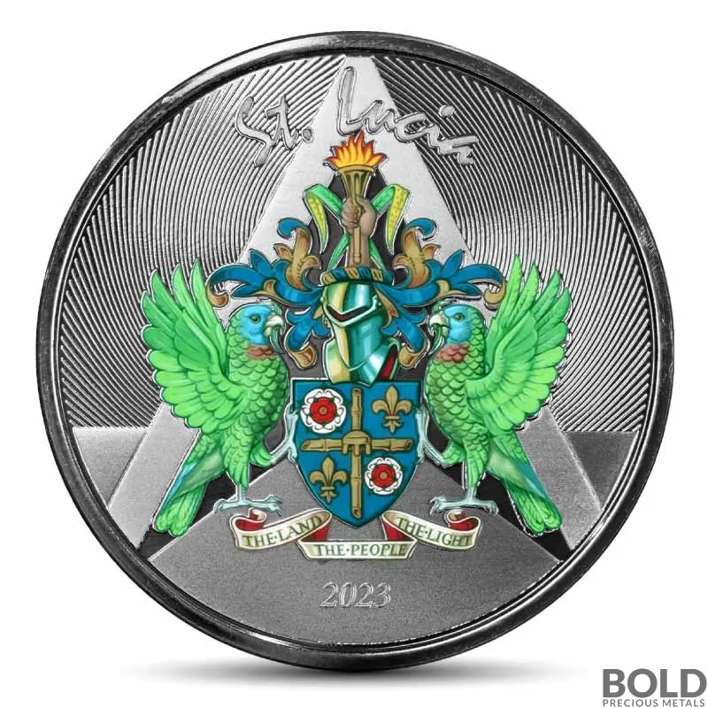 2023 1 oz St. Lucia Coat of Arms Silver Coin Proof (Colored)
