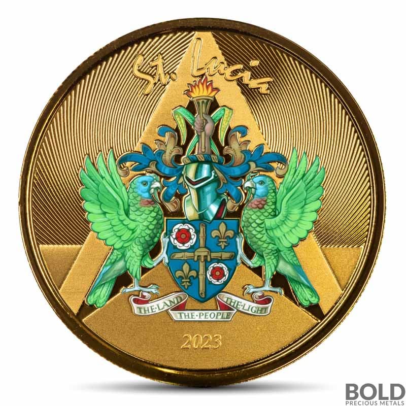 2023 1 oz St. Lucia Coat of Arms Gold Coin Proof (Colored)