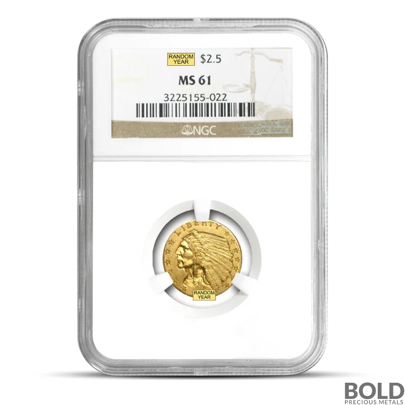 $2.50 Indian Quarter Gold Eagle Coin (MS61, NGC or PCGS, Random)