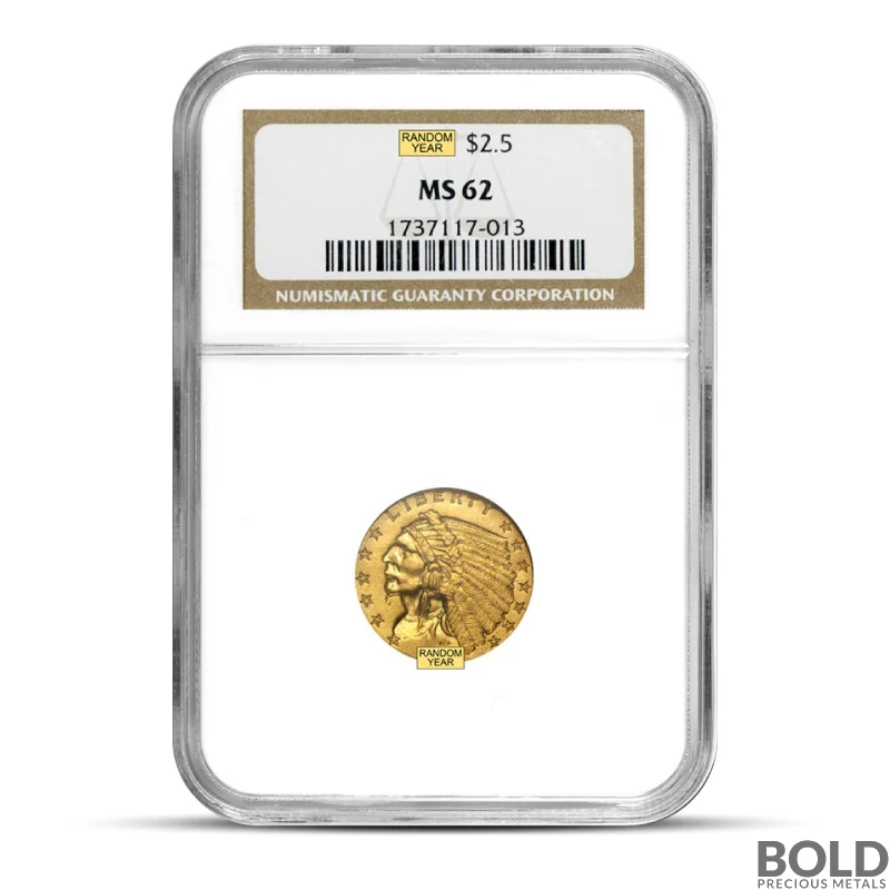 $2.50 Indian Quarter Gold Eagle Coin (MS62, NGC or PCGS, Random)