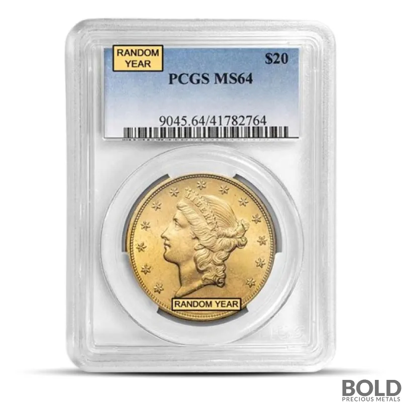 $20 Liberty Double Eagle Gold Coin (MS64,  NGC or PCGS)