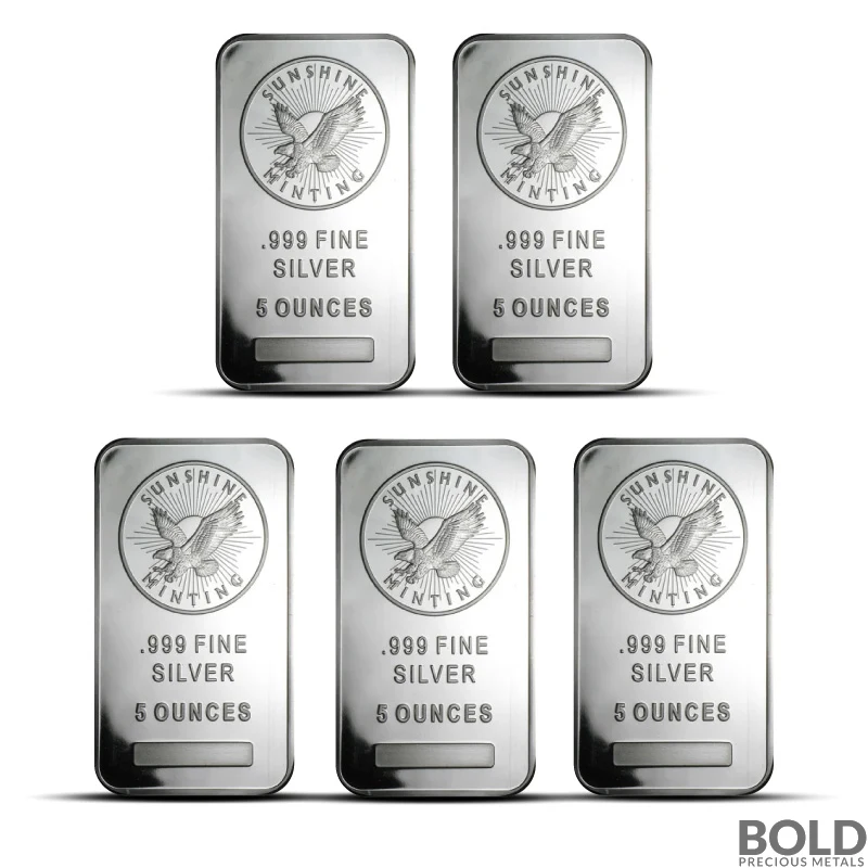 5 oz Sunshine Mint Silver Bar - Lot of 5