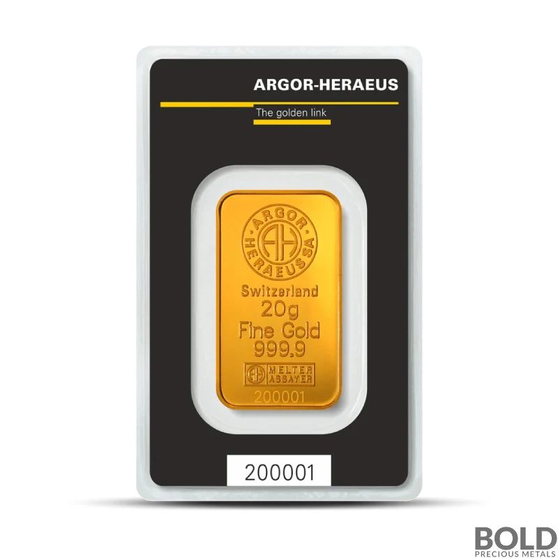 20 Gram Argor-Heraeus Gold Bar (In Assay)