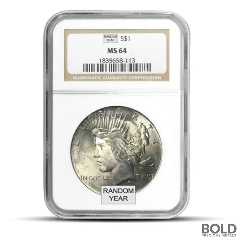 Peace Silver Dollar Coin (Random Year, MS64 NGC)