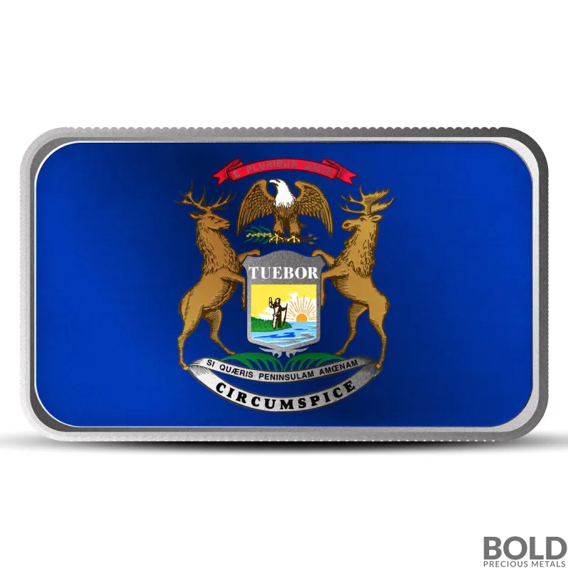 1 oz Michigan State Flag Silver Bar (Colored)